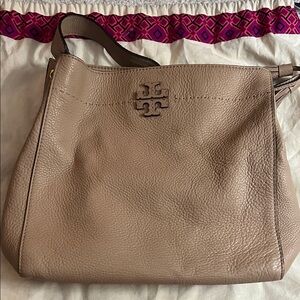 Tory Burch Taupe Pebbled Leather Shoulder Bag
